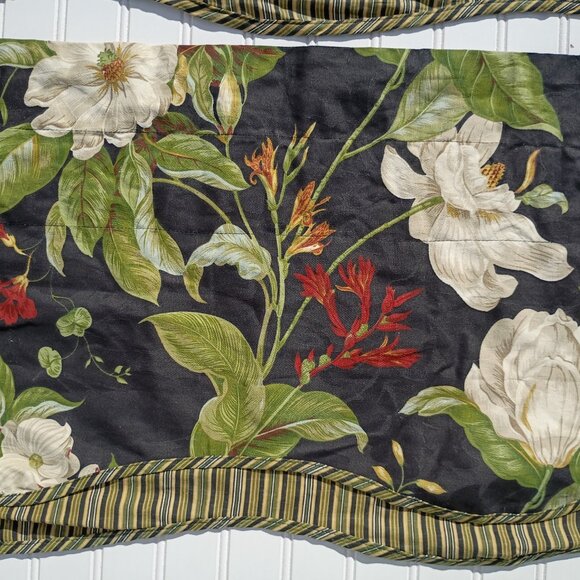WAVERLY Williamsburg Black Magnolia Garden Valances SET OF 4 Floral Layered Vtg - Picture 7 of 11